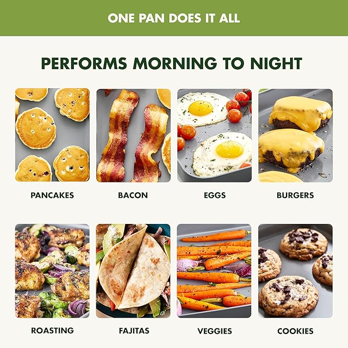 GreenPan Valencia Pro 18" x 11" Double Burner Griddle Pan, Induction Suitable, Ceramic Nonstick PFAS-Free, Rectangular Stovetop Cookware, Stainless Steel Handles, Dishwasher, Oven & Broiler Safe, Gray