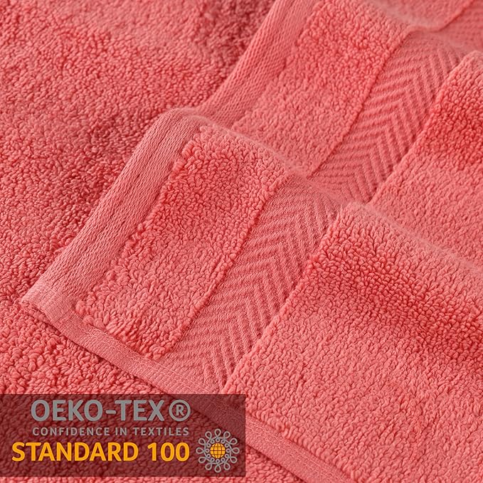Superior Zero Twist 100% Cotton Bathroom Towels, Super Soft, Fluffy, and Absorbent, Premium Quality 6 Piece Towel Set with 2 Washcloths, 2 Hand Towels, and 2 Bath Towels, Coral