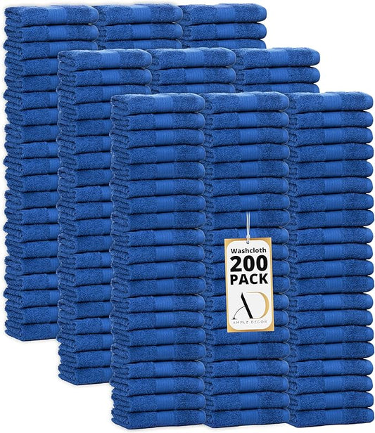 Ample Decor Washcloths Set of 200 12 X 12 Inch 100% Cotton 600 GSM, Soft Absorbent and Reusable Fingertip Towels, Ideal for Bathroom and Powder Room - Navy Blue