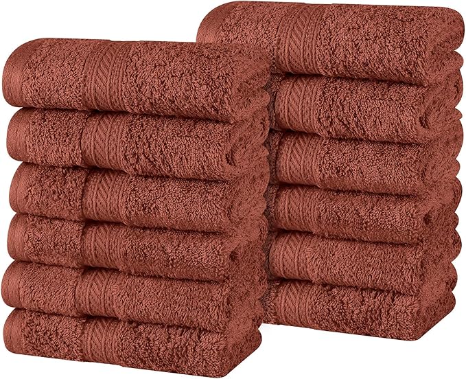 Superior Atlas Cotton Luxury Face Towels, Washcloth Set, Heavyweight, Bathroom Accessories, Kitchen Basics, Spa, Salon, Hotel, Resort, Thick, Ultra-Plush, Highly-Absorbent, Face Towel, Chocolate
