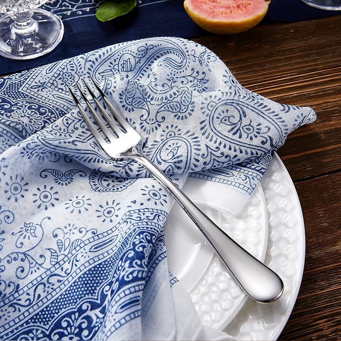 KEAWELL Premium Fine Verona 4-Piece 7.4 inch Fork Set – 18/10 Stainless Steel, Heavy-Duty Mirror-Finished Silverware for Elegant Everyday Dining and Entertaining (4, Salad Forks)