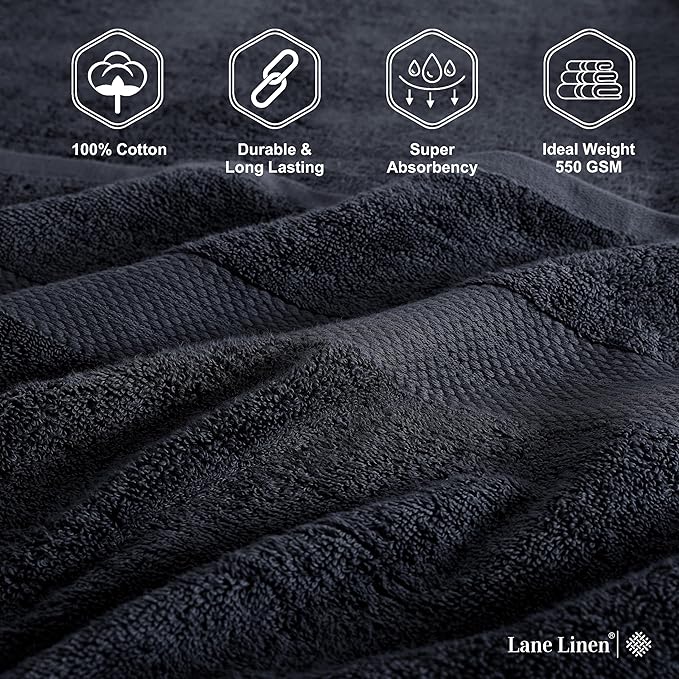 LANE LINEN 100% Luxury Cotton Bath Sheets Set of 4 (35"x66") - Ultra Soft & Fade Resistant, Quick Drying Extra Large Towel Sets - Highly Absorbent, Spa Quality Oversized Towels for Bathroom - Black