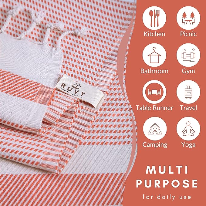 Ruvy Home Basics Turkish Hand Towels for Bathroom Set of 2 | 18"x40", Cotton | Decorative Towel for Bathroom, Kitchen, Dishcloth, Tea, Yoga, Face, Gym - Orange