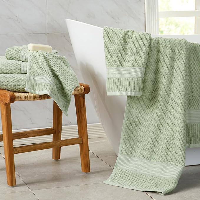 NY Loft 100% Cotton 4 Pack Bath Towel Set| Super Soft & Absorbent Quick-Dry Bath Towels 30" x 52" |Textured and Durable Cotton | Trinity Collection (4 Pack, Sage)