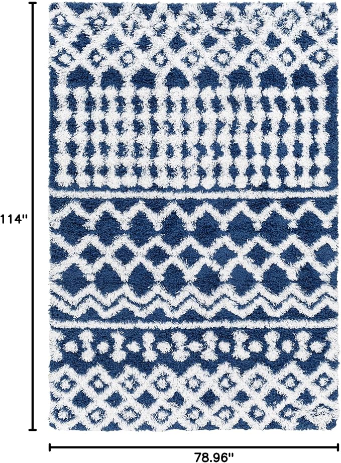 Livabliss Hapsburg Moroccan Shag Area Rug, 6'7" x 9'6", Navy/White