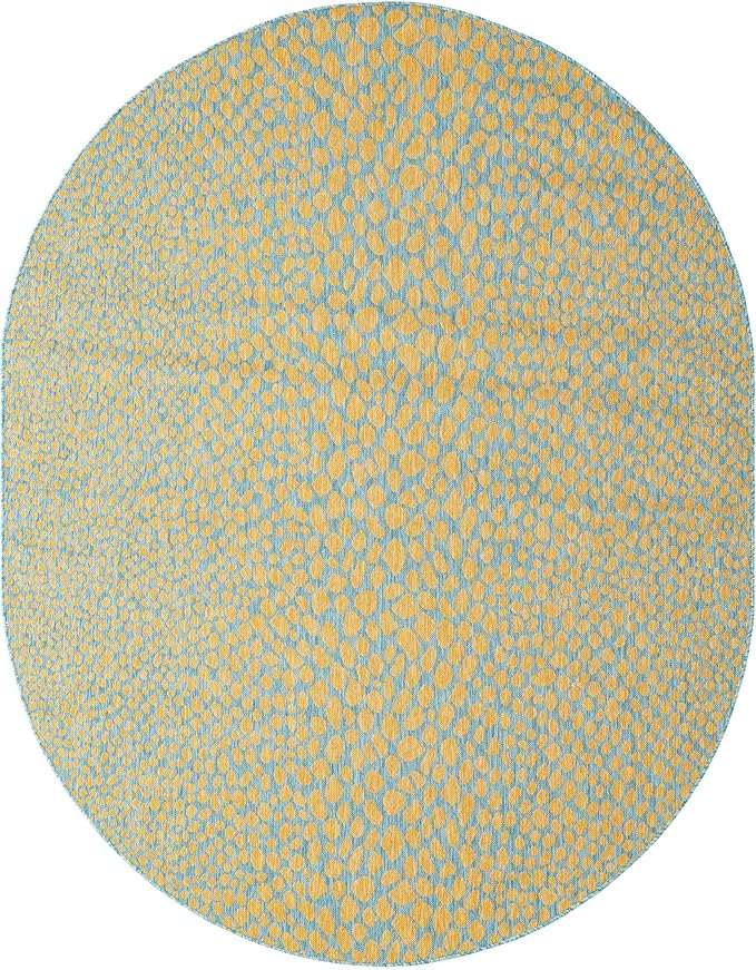 Unique Loom Jill Zarin Jill Zarin Outdoor Collection Area Rug - Cape Town (7' 10" x 10' Oval, Yellow and Aqua/Light Blue)