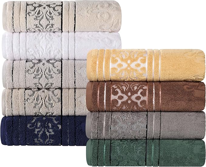 Superior Cotton 6 Piece Towel Set, 2 Bath, 2 Hand, 2 Washcloth/Face Towels, Quick Dry, Home Essentials, Shower, Spa, Luxury Plush Soft Absorbent Towels, Zero-Twist, Jacquard Floral, Ivory