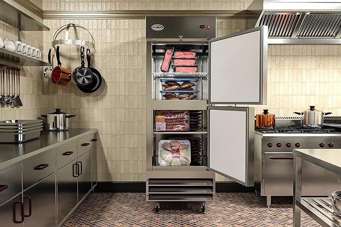 KoolMore Commercial Half Door Reach-in Freezer for Restaurant, Cafe, and Cold Food Storage, Stainless Steel Finish, Large 23 Cu. Ft. Capacity, Heavy Duty Kitchen Use (RIF-1D-SSHD), Silver