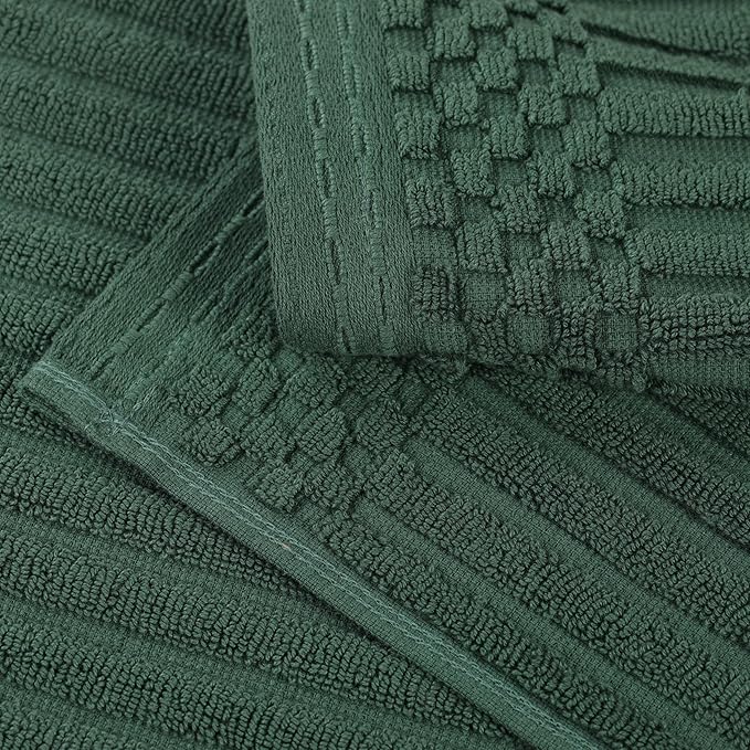 Superior 8 Piece Cotton Towel Set, Include 2 Bath Towels, 2 Hand Towels, 4 Face Towel/Washcloths, Daily Use for Bathroom, Guest Bath, Ribbed, Absorbent, Home Essentials, Soho Collection, Forest Green