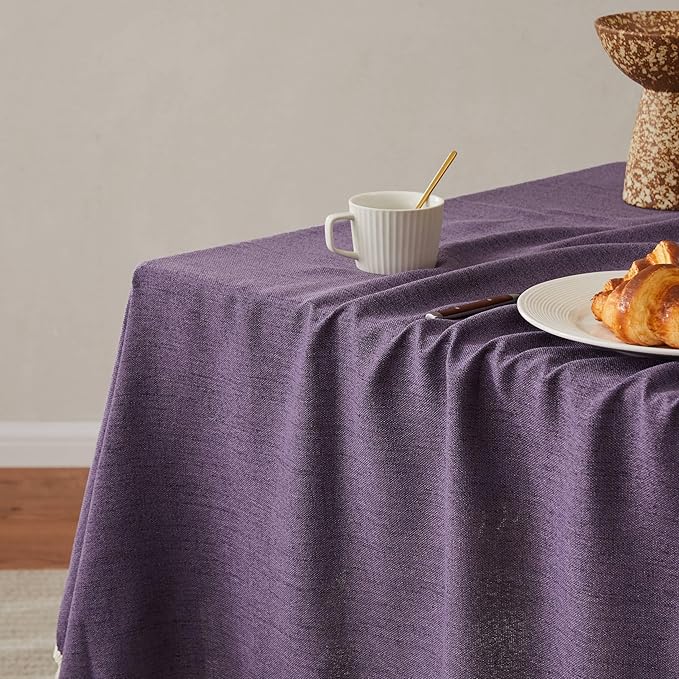 Linen Tablecloth for Rectangle Table, 60x120 Inch Purple, Farmhouse Style Purple Tablecloth, Water Resistant Burlap Tablecloths for Dining Table Farmhouse Kitchen