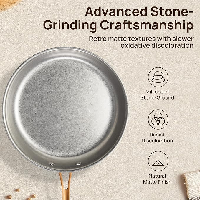 KOKHUB Pots and Pans Set 8 Pcs, Vintage Stainless Steel Cookware Set Non-Toxic, PFOA/PFOS/PTFE Free, Kitchen Cooking Set with Frying Pans, Saucepans, Oven & Dishwasher Safe, Induction Compatible