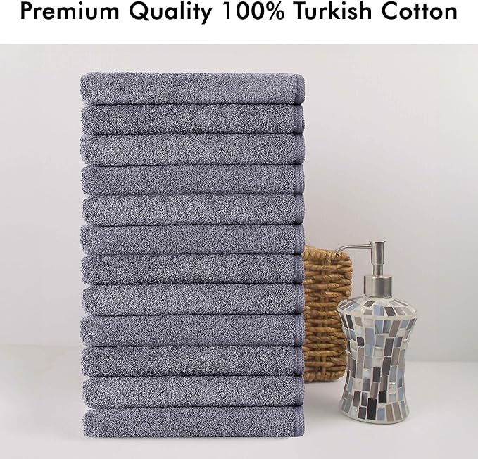 Classic Turkish Towels CTT Luxury Turkish Washcloths for Your Body - 12 Piece Set of Face Towels for Drying Face, Made with 100% Turkish Cotton, Absorbent & Comfy | 12"x12" (Grey)