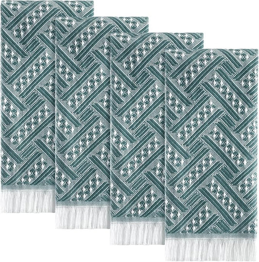 4 Pack Boho Bathroom Hand Towel 14 x 30 Inch 100% Turkish Cotton Decorative Boho Kitchen Hand Towel Farmhouse Bathroom Decor Set Absorbent Soft Guest Tea Gift