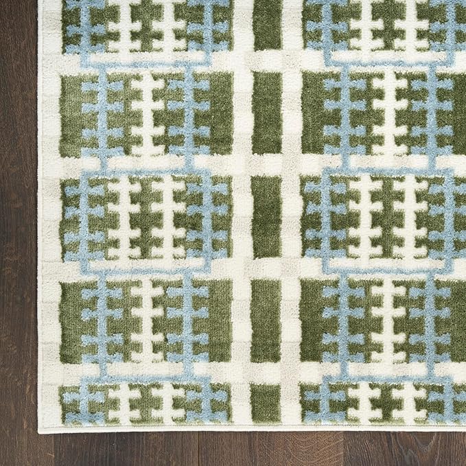 Nourison Home Nordic Blue Green 2' x 6' Area Rug - Easy Clean, Non Shedding, Bed Room, Living Room, Dining Room, Kitchen (6' Runner)
