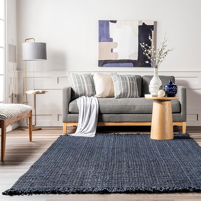 Nuloom Daniela Navy, 2'6" x 8', Handmade, Jute, Tassel, Soft and Textured, High Traffic, Stain Resistant, Easy Clean, Durable Runner for Bedroom, Living Room, Dining Space, Foyer, Entryway
