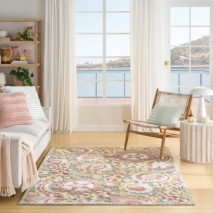Nourison Home Aloha Sage Rose 3'6" x 5'6" Area Rug - Easy Clean, Non Shedding, Bed Room, Living Room, Dining Room, Kitchen (4' x 6')