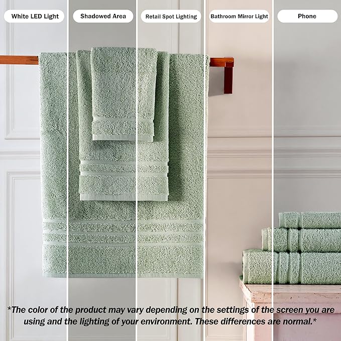 Hawmam Linen Green 6 Piece Bath Towels Set for Bathroom Original Turkish Cotton Soft, Absorbent and Premium 2 Bath Towels, 2 Hand Towels, 2 Washcloths
