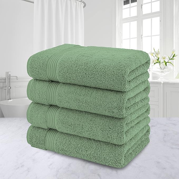 American Veteran Towel, 100% Cotton Turkish Bath Towels for Bathroom 4 Pack, 27x54 Extra Large Premium Soft Drying Bathroom Towels, Sage Green