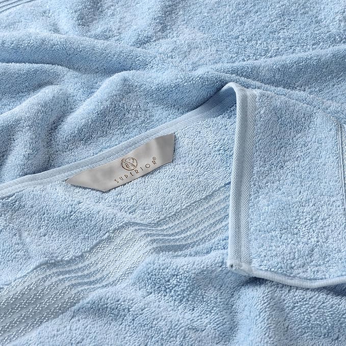 Superior Egyptian Cotton Bath Towel Set, Home Bathroom Towels, Master, Guest Bath, Decor Essentials, Quick Dry, Absorbent, Large Body Towels, Spa, Hotel, Resort, Adult, Kids, Set of 2, Light Blue