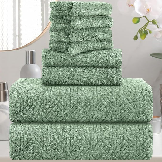CHINO Bath Towel Set, 2 Oversized Large Towels/2 Hand Towels/4 Washcloths, Quick Dry Towel Soft Absorbent Shower Towel Set Hotel Spa(8 Pack)