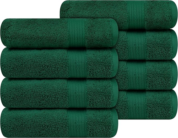 Ample Decor Hand Towel 18 X 28 Inch Pack of 8 600 GSM 100% Cotton Soft Absorbent Thick Durable Premium Quality, for Hotel, Bathroom, Spa, Daily Use, Gym - Christmas Green