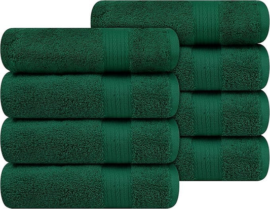 Ample Decor Hand Towel 18 X 28 Inch Pack of 8 600 GSM 100% Cotton Soft Absorbent Thick Durable Premium Quality, for Hotel, Bathroom, Spa, Daily Use, Gym - Christmas Green