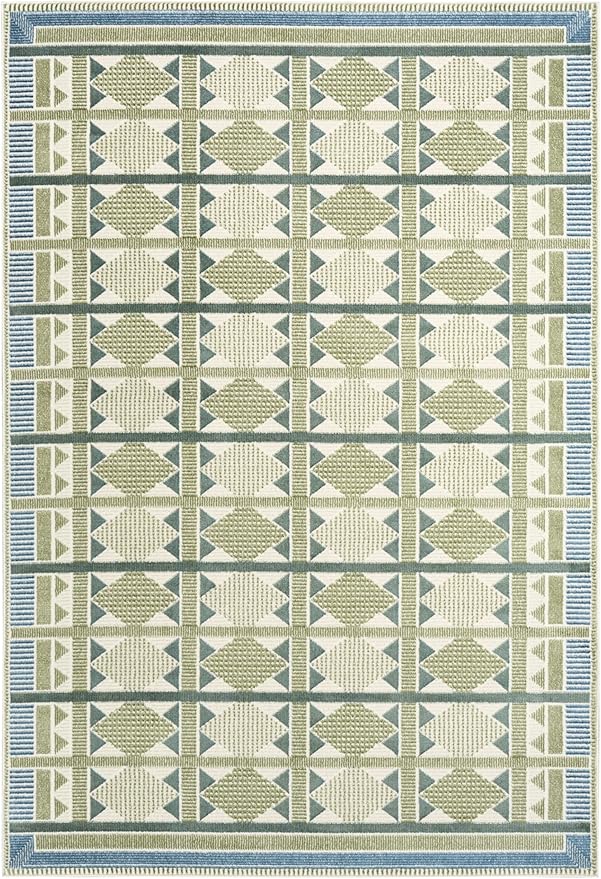 Nourison Home Nordic Green Blue 4' x 6' Area Rug - Easy Clean, Non Shedding, Bed Room, Living Room, Dining Room, Kitchen (4' x 6')