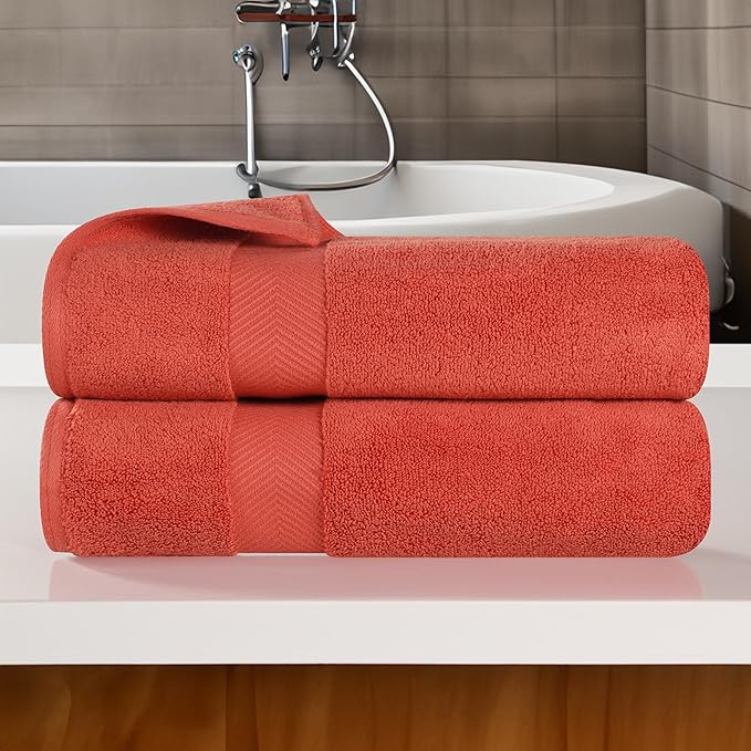 Superior Zero Twist 100% Cotton Bath Towels, Super Soft, Fluffy and Absorbent, Premium Quality Oversized Bath Towel Set of 2, Brick