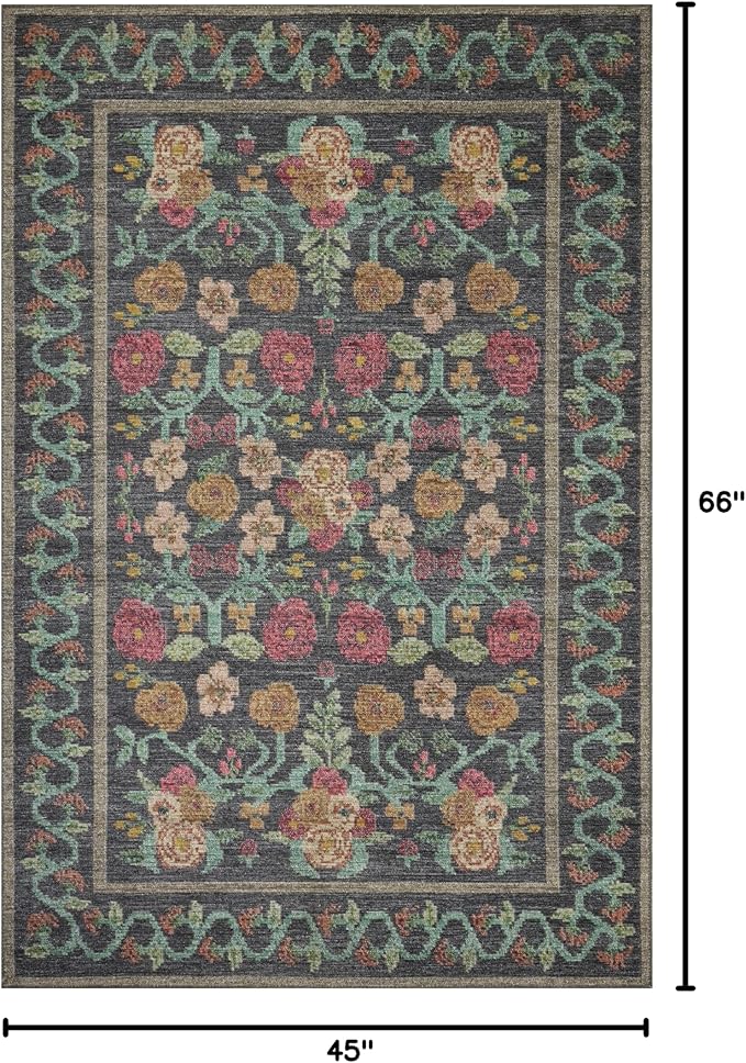 Loloi Rifle Paper Co. Rosa Collection RSA-01 Black 3'-9" x 5'-6" Accent Rug