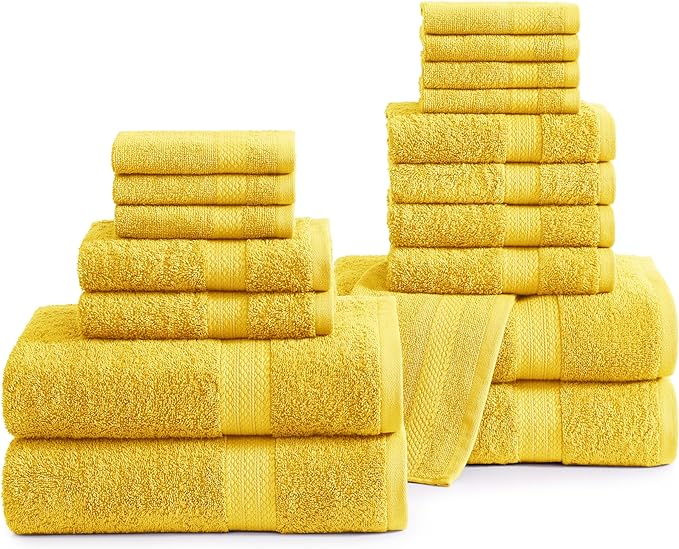 LANE LINEN 100% Cotton Turkish Bath Towel Set, 18PCs - 4 Bath, 8 Washcloths, 6 Hand Towels for Bathroom - Sustainably Produced and Eco Friendly, Oeko-Tex Certified & Gentle on Skin - Mimosa