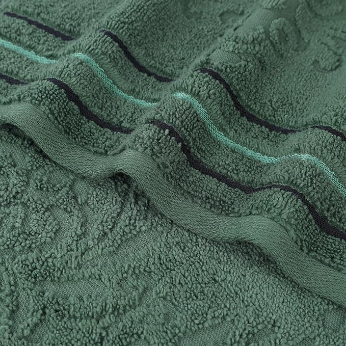 Superior Cotton Face Towel/Washcloth Set, Small Facial Towels, Spa, Hotel, Guest, Home, Bathroom Basics, Plush Soft Absorbent, Luxury Quick Drying, Zero Twist, Floral Design, Set of 12, Forest Green