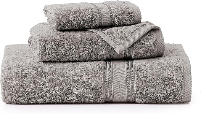 LANE LINEN Luxury Bath Towels Set - 3 Piece 100% Cotton Bathroom Towels, Quick Dry, Extra Aborbent, Super Soft Towels Set 1 Hand Towel, 1 Wash Cloths, 1 Bath Towel, Space Grey