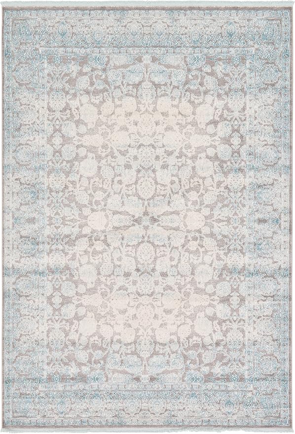 Unique Loom Traditional Classic Intricate Design Distressed Vintage Detail, Area Rug, 7' 0" x 10' 0", Blue/Gray