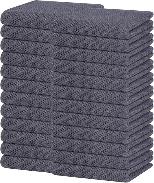 Homaxy 100% Cotton Waffle Weave Kitchen Dish Towels, Ultra Soft Absorbent Quick Drying Cleaning Towel, 13 x 28 Inches, 24-Pack, Dark Grey