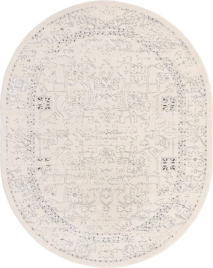 Unique Loom Isabella Collection Area Rug - Adjani (7' 10" x 10' Oval, White/ Blue)