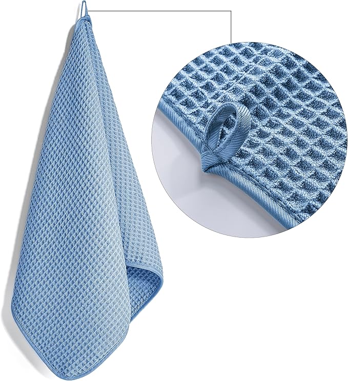 POLYTE 430 GSM Microfiber Lint Free Hand Towel, 16 x 30 in, 4 Pack (Waffle Weave)