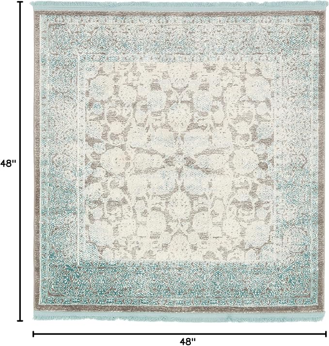 Unique Loom New Classical Collection Traditional Classic Intricate Design with Distressed Vintage Detail, Area Rug (4' 0 x 4' 0 Square, Blue/ Gray)