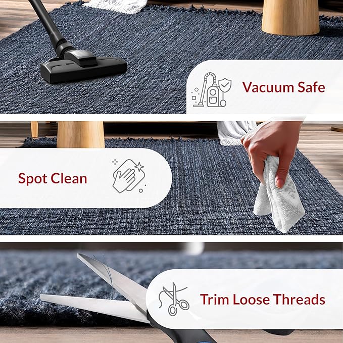 Nuloom Daniela Navy, 7'6" x 9'6", Handmade, Jute, Tassel, Soft and Textured, High Traffic, Stain Resistant, Easy Clean, Durable Area Rug for Bedroom, Living Room, Dining Space, Foyer, Entryway