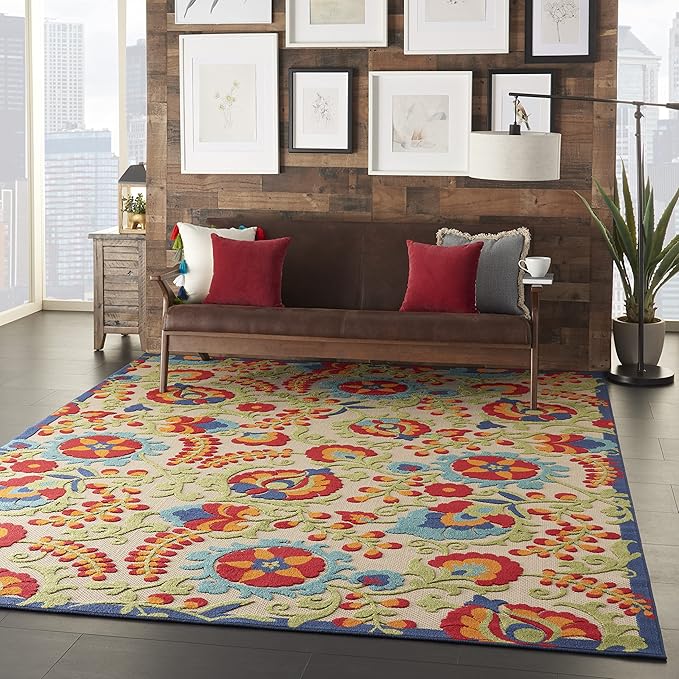 Nourison Home Aloha Multicolor 7'10" x 10'6" Area Rug - Easy Clean, Non Shedding, Bed Room, Living Room, Dining Room, Kitchen (8' x 11')