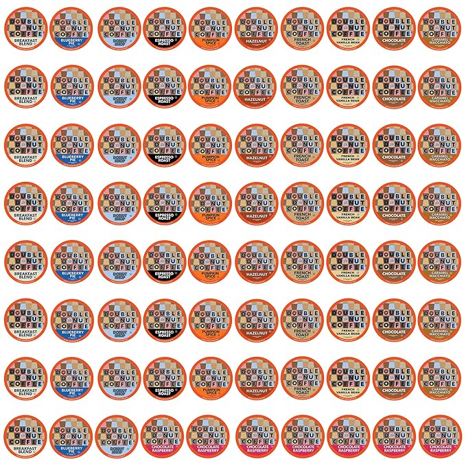 Double Donut Coffee Variety Pack Assorted Medium Roast, Dark Roast & Flavored Coffee in Recyclable Single Serve Cup, 80 Count