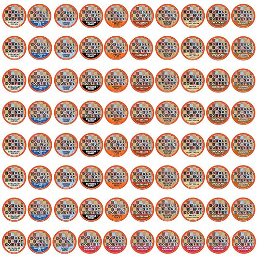 Double Donut Coffee Variety Pack Assorted Medium Roast, Dark Roast & Flavored Coffee in Recyclable Single Serve Cup, 80 Count