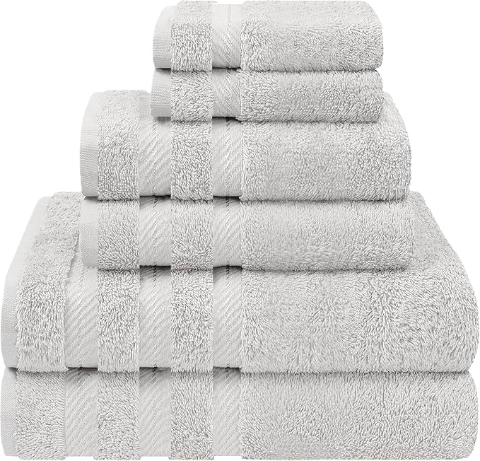 6-Piece 600 GSM Turkish Cotton Towel Set – Luxury Soft & Absorbent Bath Towels, Hand Towels & Washcloths – Premium Bathroom Essentials for Home, Guest Bath & Apartments
