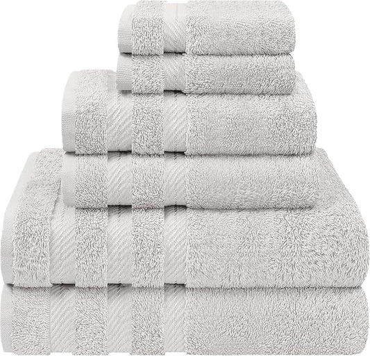 6-Piece 600 GSM Turkish Cotton Towel Set – Luxury Soft & Absorbent Bath Towels, Hand Towels & Washcloths – Premium Bathroom Essentials for Home, Guest Bath & Apartments