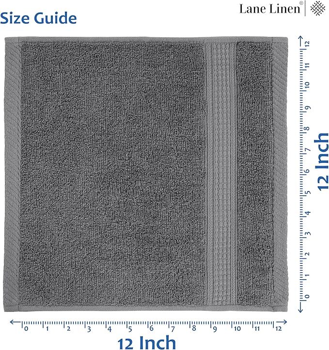 LANE LINEN Pack of 24 Washcloths Set - Spa & Salon Quality - 100% Mercerized Cotton Face Towels - Ring Spun, Very Soft & Absorbent Wash Cloths for Showering - Fingertip Towels - 13"x13", Space Grey