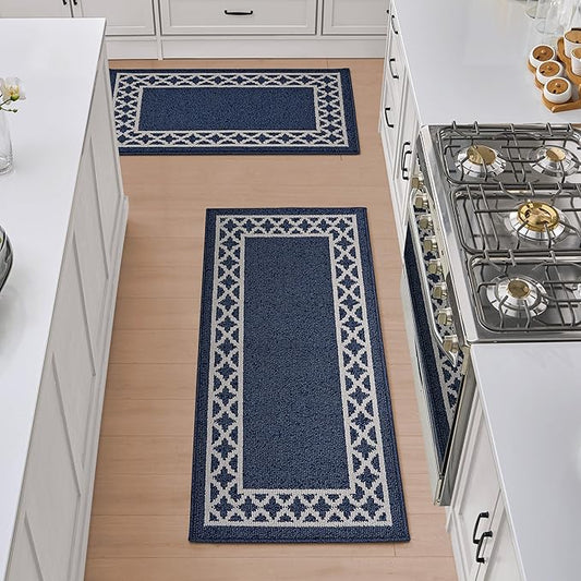 Nautica – Runner Rug 2 Piece Set | Indoor Runners for Hallways and Entry Rugs| Non-Skid Entry and Kitchen Door Mat| Machine Washable Carpet Rugs | 2'2" x 3'9" and 2'2" x 5' | Trellis Denim