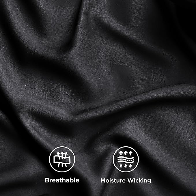 Bedsure Full Size Bed Sheets, Cooling Sheets, Rayon Derived from Bamboo, Breathable & Soft, Deep Pocket Up to 16 Inches, Hotel Luxury Silky Bedding for Hot Sleepers, Black