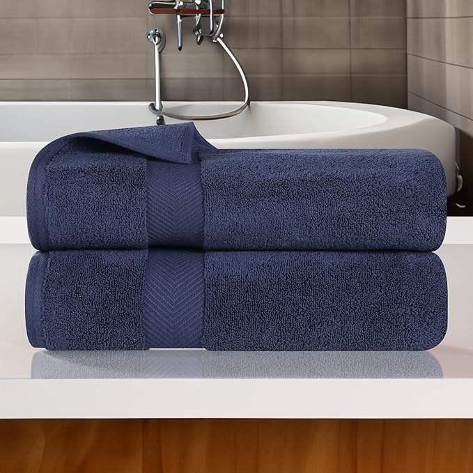 Superior Zero Twist 100% Cotton Bath Towels, Super Soft, Fluffy and Absorbent, Premium Quality Oversized Bath Towel Set of 2, Midnight Blue