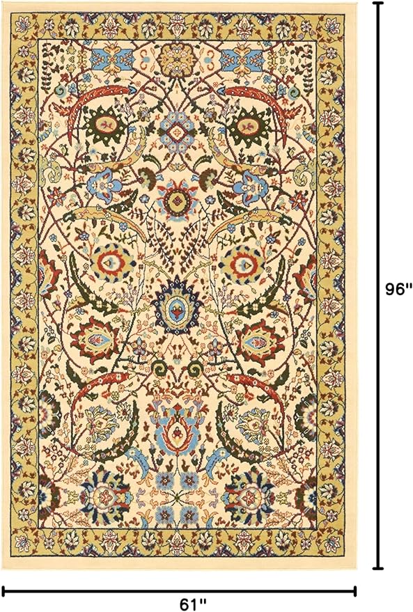 Unique Loom Espahan Collection Area Rug - Cape Cod (5' 1" x 8' Rectangle, Cream/ Black)