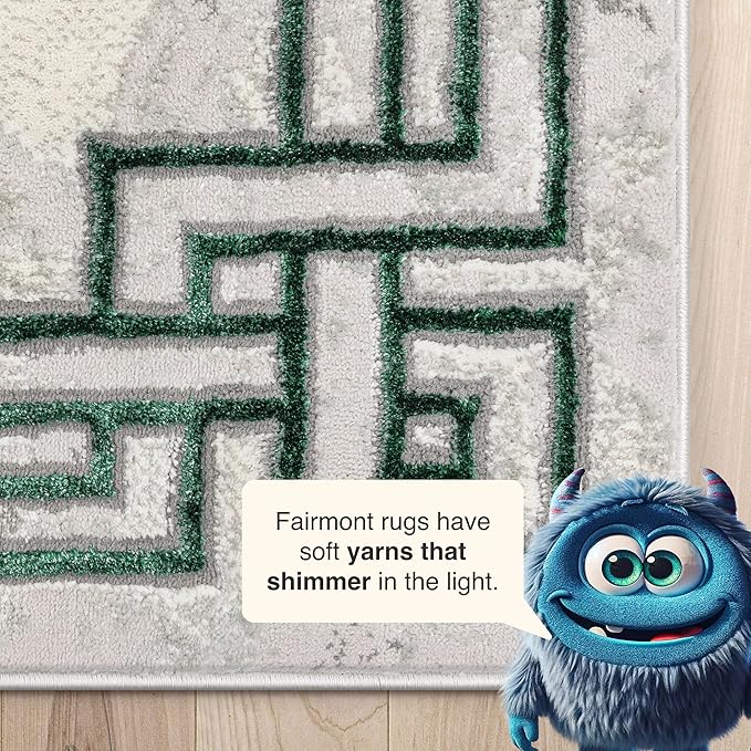 Well Woven Lezlee Abstract Modern 7'10" x 9'10" Area Rug - Emerald Green Marble Border - for Living Room, Dining Room, Bedroom