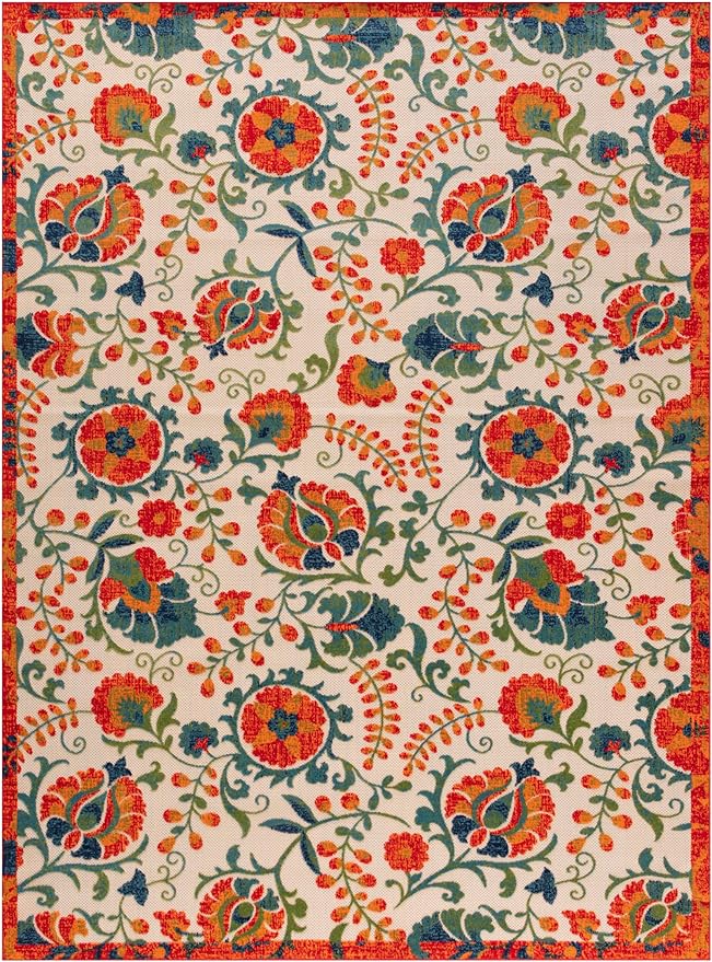 Nourison Home Aloha Red Multicolor 12' x 15' Area Rug - Easy Clean, Non Shedding, Bed Room, Living Room, Dining Room, Kitchen (12' x 15')